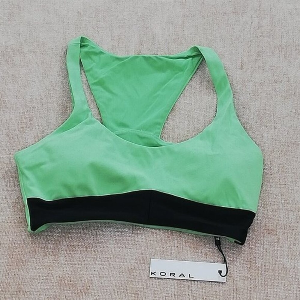 KORAL sports bra infinity in neon green and black racer back Size S NWT